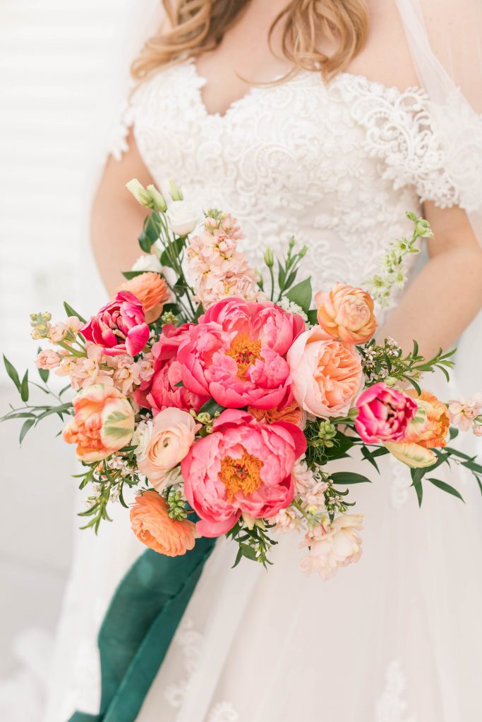 emerald and pink wedding bride's bouquet
