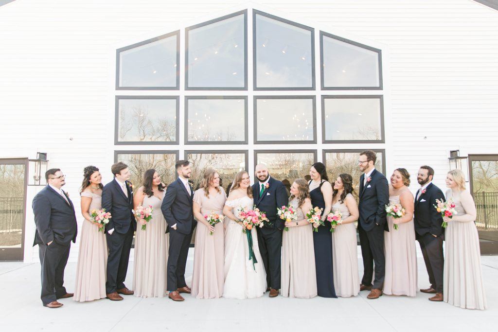 emerald and pink wedding party
