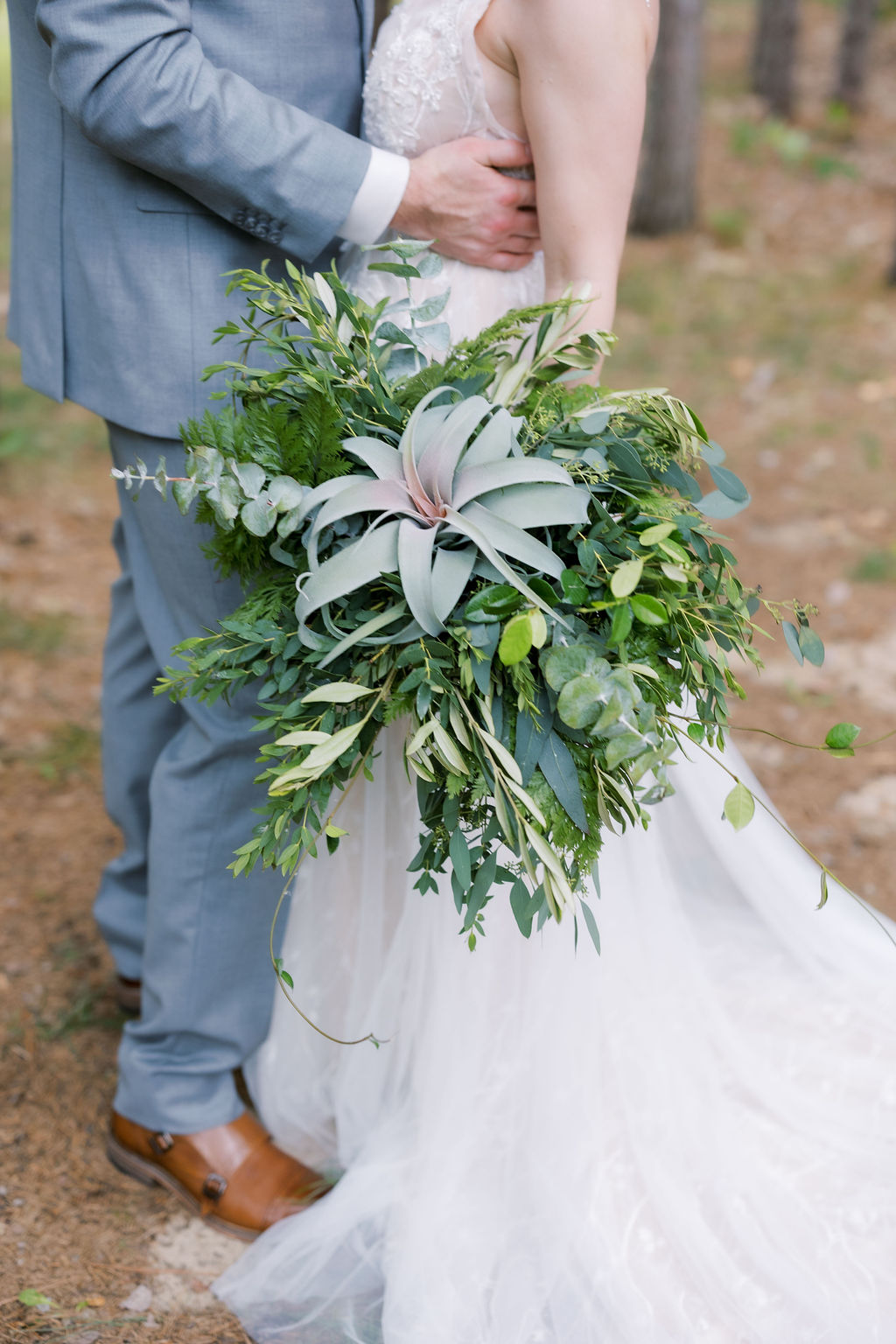 succulents and greenery brides bouquet woodland
